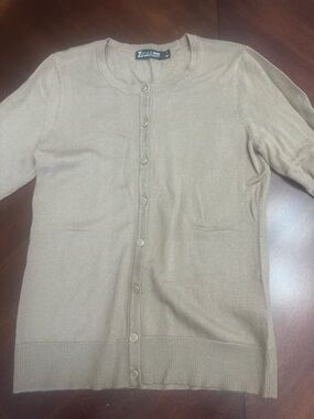 NY & Co Tan Beige Button Front Short Sleeved Button Front Cardigan Sweater
